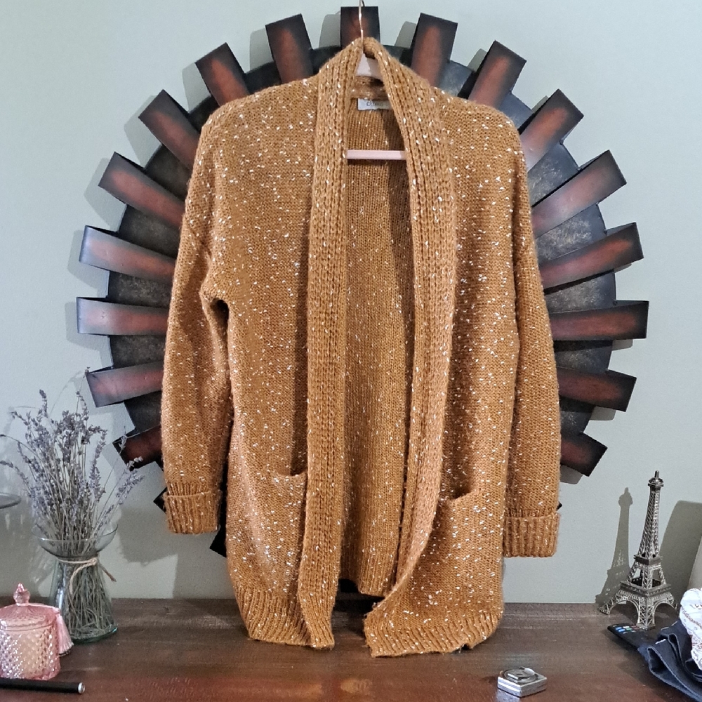 Euc Women's Golden Brown Confetti Knit Sweater - Picture 2 of 8